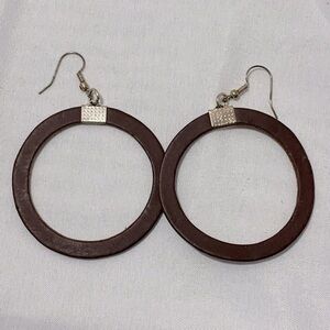 Brown Leather Circle Dangle Earrings